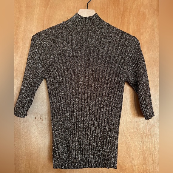 NWOT GANNI ribbed mock neck gold lurex sweater size medium - Picture 3 of 6